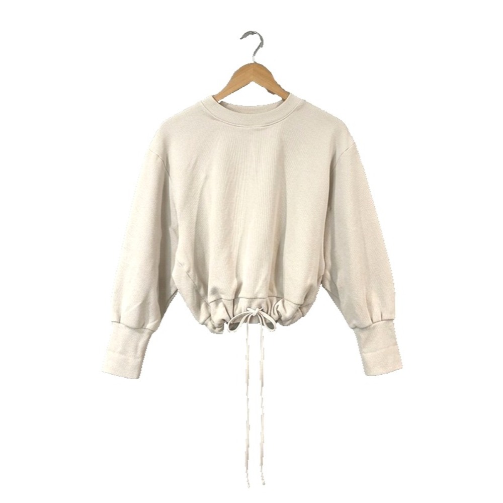 Varley Edith Rib Pique Crew Sweatshirt Cream Cropped Size Large L Excellent